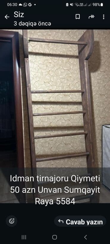 idman qanteller type 0: Məhsul: Taxta İsveç divar idman turniki (şved divarı) Təsvir: - Evdə — 1