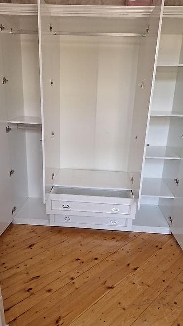 komodlar: Ağ rəngdə bedroom mebel dəsti - 5 qapılı iri şkaf: ortada 2 ədəd tam — 2