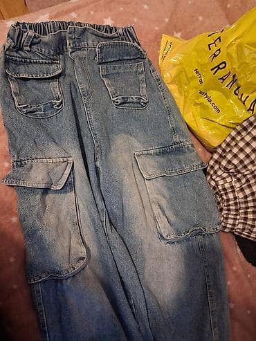 Unisex denim kargo şalvar - Model: Kargo üslubu, geniş kəsim - — 1