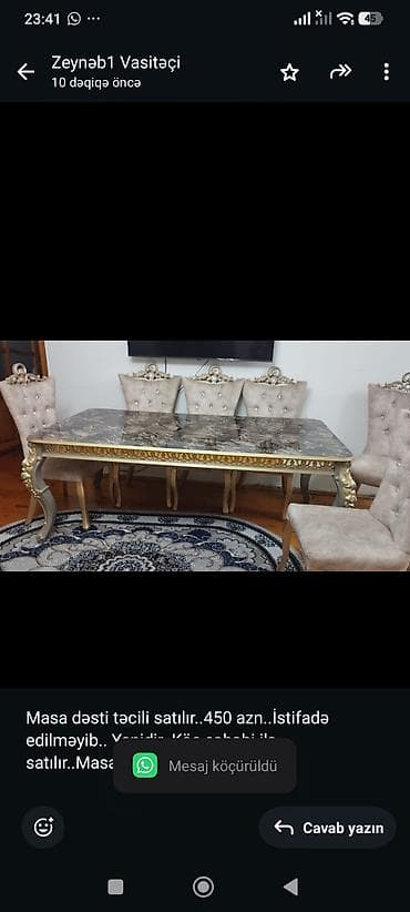 kohnə stul: Masa dəsti təcili satılır. 450 azn. İstifadə edilməyib. Yenidir. Köç — 1