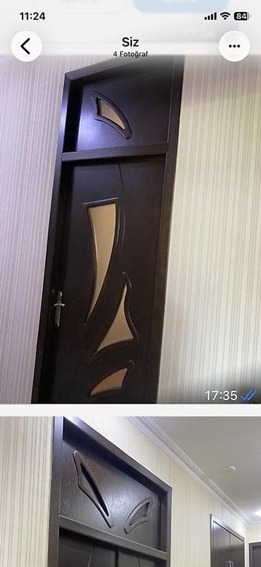 Mebel qapısı – dekorativ şüşə insertli, tünd qəhvəyi (vəngə ton) — 1