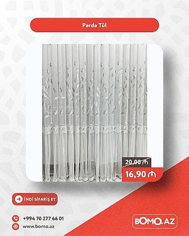 Yüksək keyfiyyətli. 🔥 Pərdə Tül ✅ Brend: No Brand ✅ Rəng: Ağ ✅