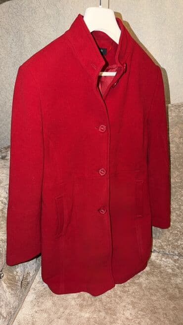 Qırmızı qadın palto - Klassik düz kəsim, dizə qədər uzunluq -