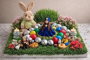 Güzgülər: Novruz temalı dekorativ xonça kompozisiyaları - Quruluş: Süni ot — 3