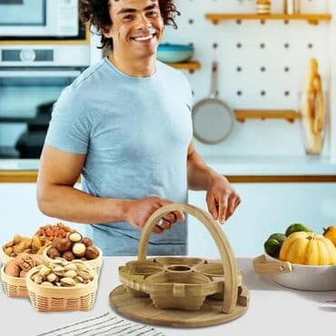 деревянная спальня: Qulplu meyvələr üçün, əl istehsalı taxta qatlanan səbət. менажница — 5