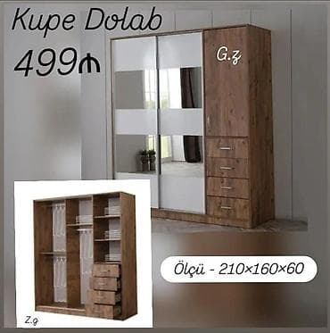 Yeni, 2 qapılı, Güzgülü, Rəngli, Digər material, Kupe, Düz dolab