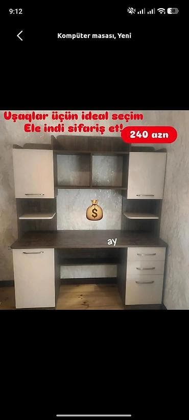 el firezi: Kompyuter masası – uşaqlar üçün funksional çalışma guşəsi. Üst hissədə — 1