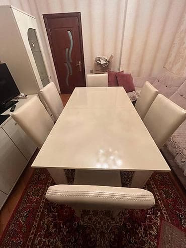 Для гостиной, Б/у, Раскладной, Прямоугольный стол, 6 стульев