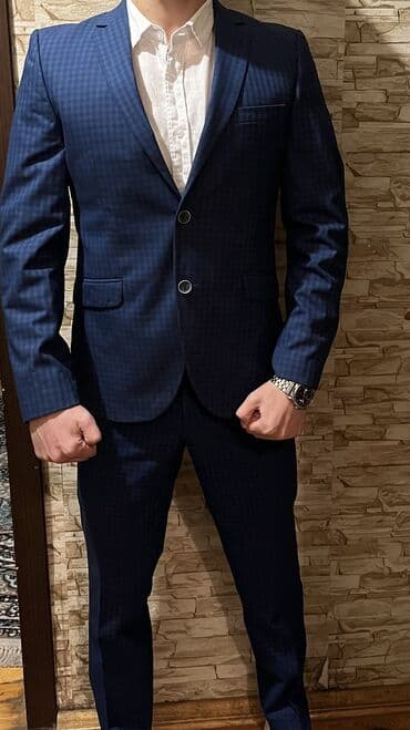 alt paltarı qadın: Klassik kişi pencəyi – tünd mavi rəngdə razimer 48, xırda dama naxışlı — 2