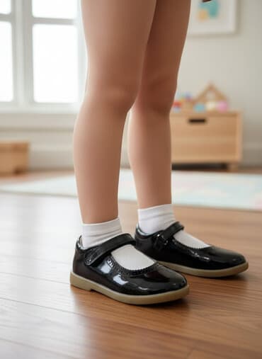 toxunma uşaq ətəkləri: Qız uşaqları üçün iki cüt qara məktəb ayaqqabısı - Model 1: Parlaq — 1