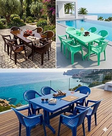 lokbatanda satilan heyet evleri: Новый, Прямоугольный стол, 6 стульев, Раскладной, Со стульями, Пластик — 3