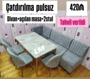 metbex ucun masa: Mətbəx dəsti Qiymət : 420₼ Divan:1.20x1.70 Masa açılan: 80×1.30 — 1