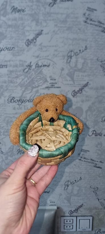 baş feneri: Oyuncaq ayıcık detallı mini səbət - Material: təbii hörgü (raffiya — 3