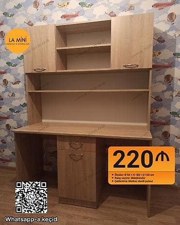 MDF/LDSP materialdan funksional iş masası və üst dolablı rəf sistemi