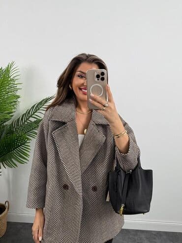 qadin pencekleri: Qadınlar üçün naxışlı oversize blezer - Rəng: bej-qəhvəyi palıd — 3