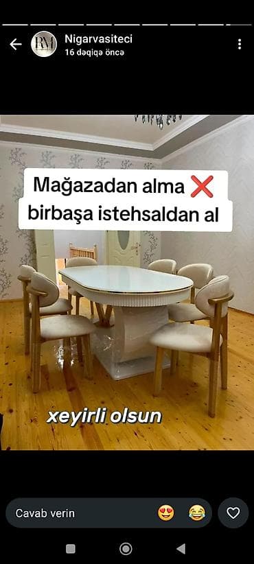 stol stul: Yemək otağı dəsti – birbaşa istehsaldan - Oval formalı, parlaq ağ — 1