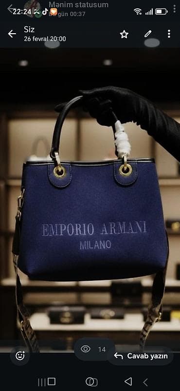 Emporio Armani Milano qadın çantası - Rəng: tünd göy (navy) - — 1