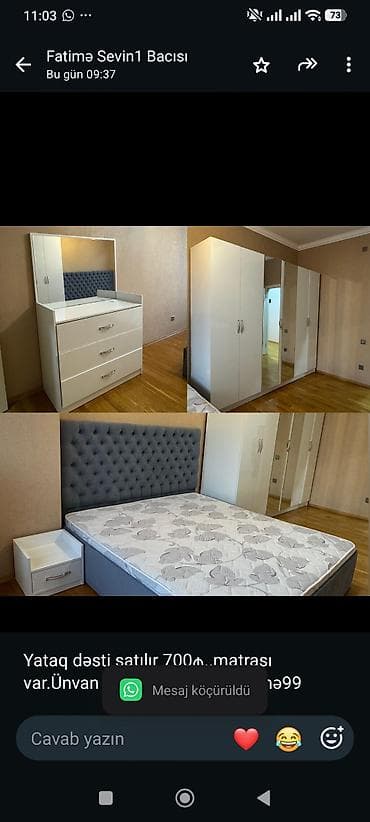 Yataq dəsti satılır 700₼. matrası var.Ünvan Yasamal. 4444. Fatimə99