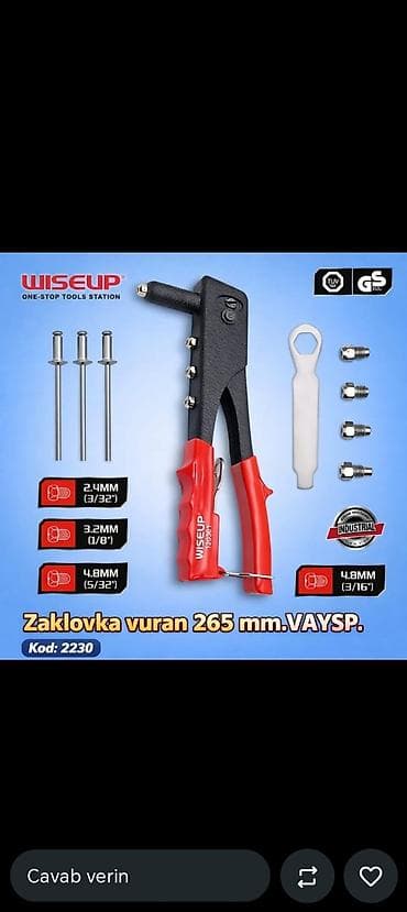 WISEUP pərçim aləti – Zaklovka vuran 265 mm (Kod: 2230) - Tətbiq — 1