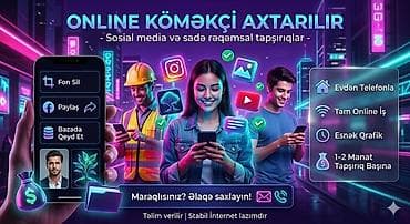 online operator isi: ✅Online köməkçi Axtarılır (işçi) Xidmətin mahiyyəti: - Tam onlayn — 1