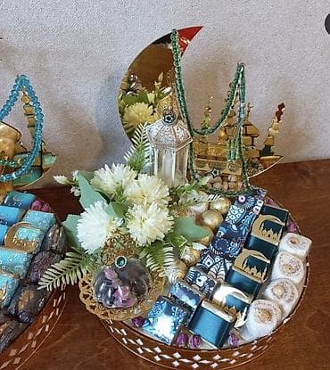 Şamlar: Ramazan temalı hədiyyə səbətləri - Qızılı güzgü effektli dairəvi — 2