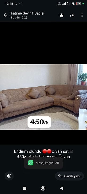 divan satisi: Endirim olundu 🛑🛑Divan satılır 450₼. Açılır bazası var.Ünvan — 1
