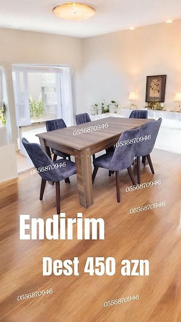 Qonaq otağı üçün, Yeni, Açılmayan, Dördbucaq masa, 6 stul