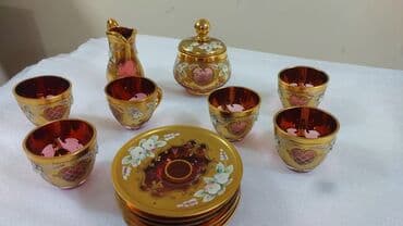 Qəhvə dəsti, rəng - Qızılı, Şüşə