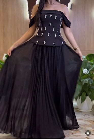 Qara rəngli elegant ziyafət/libas - Üst hissə: açıq çiyinli, bardot — 1