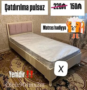 tek krafat: Tək nəfərlik çarpayı – ölçü: 90 sm x 2 m • Yumşaq başlıq paneli — 1