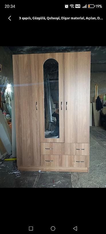 şifaner: Yeni, 3 qapılı, Güzgülü, Qəhvəyi, Digər material, Açılan, Düz dolab — 4