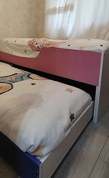 matras alti: Uşaqlar üçün iki mərtəbəli/çəkilən yataq dəsti - Model: alt hissədən — 2