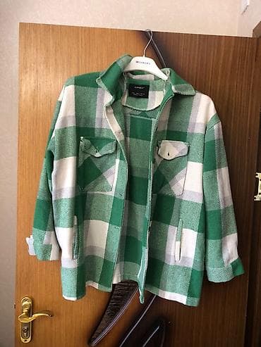 barter geyim: Yaşıl-ağ-boz dama naxışlı flanel overshirt/kurtka. Xüsusiyyətlər: - — 2