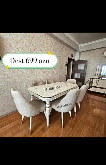 Qonaq otağı üçün, Yeni, Açılmayan, Dördbucaq masa, 6 stul