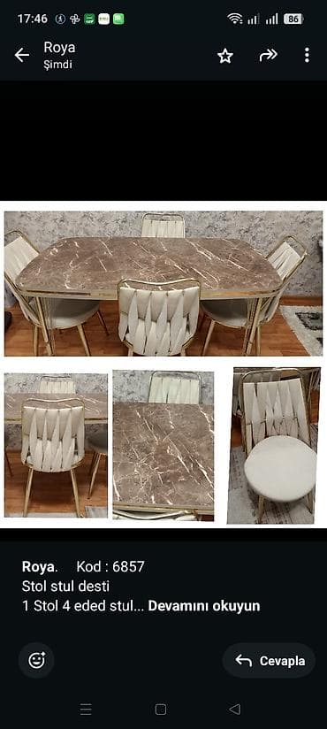 metbex stol stul işlenmiş: *Roya*. Kod : 6857 Stol stul desti 1 Stol 4 eded stul Yeni kimidir — 1