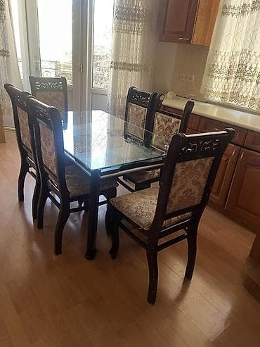 balkon masasi: Mətbəx üçün, Açılmayan, Dördbucaq masa, 6 stul — 1