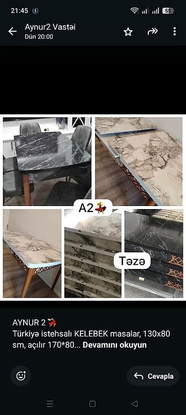 Masalar və oturacaqlar: AYNUR 2 💃 Türkiyə istehsalı KELEBEK masalar, 130x80 sm, açılır 170*80 — 1