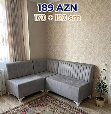 kreditle kunc divanlar: Künc divan – 170 + 120 sm ölçü. Qiymət: 189 AZN (şəkildə — 1