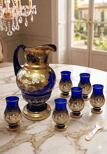 Столовые приборы: Kobalt-mavi büllur sürahi və stəkan dəsti - Dəst: 1 ədəd böyük sürahi — 1