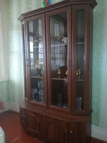 akril mdf: Yemək otağı üçün vitrin və bufet dəsti - Material: taxta teksturalı — 1