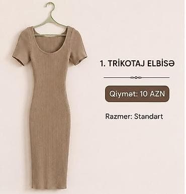 Trikotaj elbise - Material: incə toxumalı trikotaj, elastik quruluş -