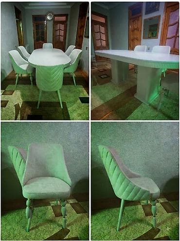 6 nəfərlik masa dəsti - Masa: Düzbucaqlı-oval formalı, ağ rəngdə, iki — 1
