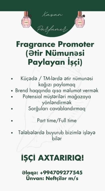 Vakansiya: Fragrance Promoter (Ətir Nümunəsi Paylayan İşçi) - Küçədə