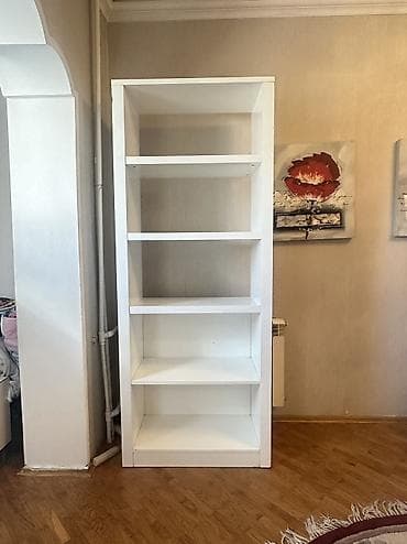dekor ref: Ağ rəngdə açıq kitab rəfi - Material: laminat/MDFlam tipli taxta — 1