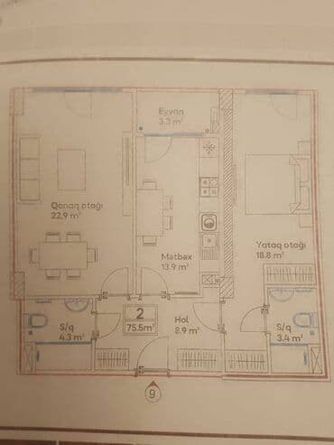 bina az yeni tikililer: 2 otaqlı, Yeni tikili, m. Gənclik, 75 kv. m — 3