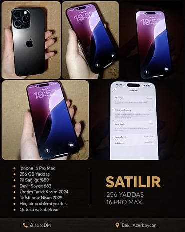 apple imac: IPhone 16 Pro Max, 256 GB, Black Titanium, Barmaq izi, Simsiz şarj, Face ID — 1