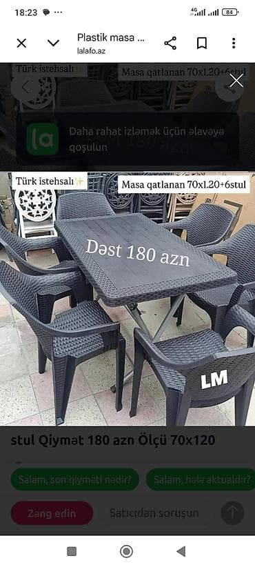 gunes paneli: Türk istehsalı plastik yemek dəsti. - Tərkib: qatlanan masa + 6 ədəd — 1