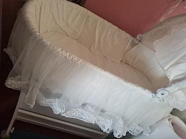 Ağ rəngli beşik/kolyaska tipli beşik - Oval forma, yumşaq və rahat — 4