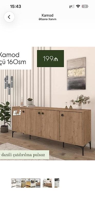 taxta komod: Kamod – 160 sm - Minimalist skandinaviya üslubunda kamod - Ölçü — 1