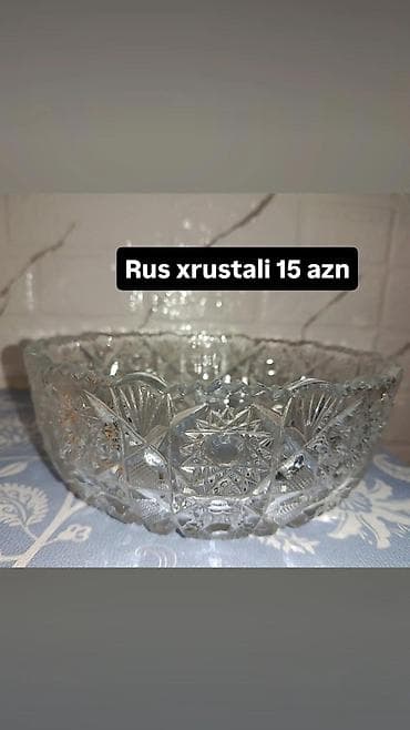 qoz sekili: Rus istehsalı kəsimli xrustal meyvə/qəlyanaltı qabı. - Şəffaf, qalın — 1